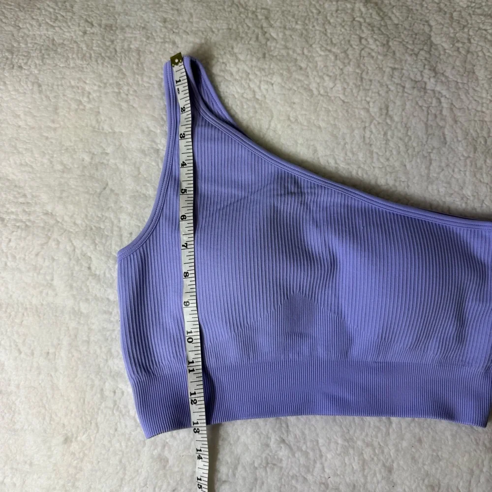 Ribbed Seamless One Shoulder Sports Bra Medium Lavender Athletic‎